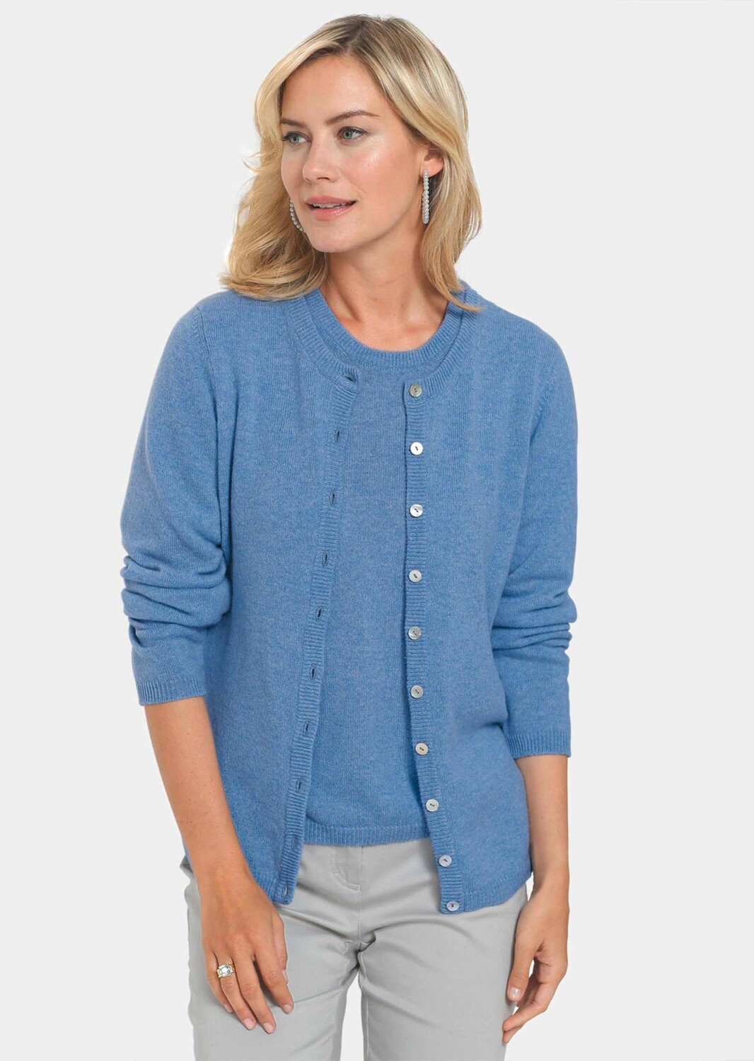 

Кардиган GOLDNER Kaschmirstrickjacke mit Rundhalsausschnitt, цвет himmelblau