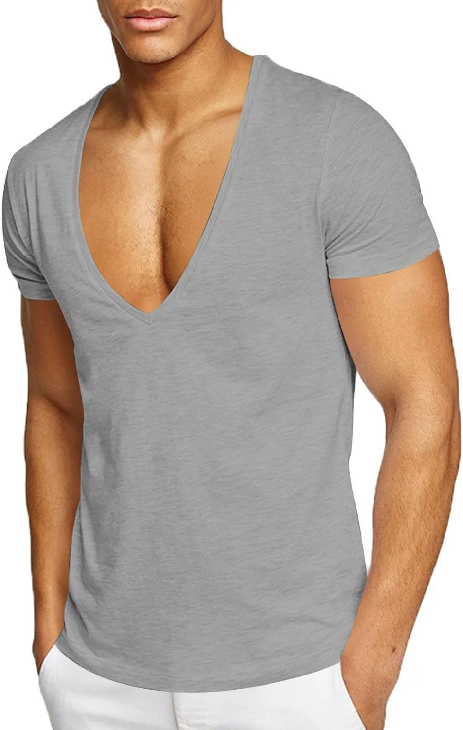 

Мужская футболка с глубоким V-вырезом, короткий рукав, Slim Fit