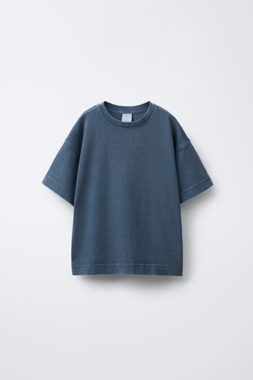 

Тяжелая футболка с эффектом выцветания ZARA, синий