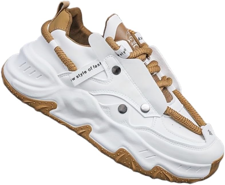 

Мужские стильные и простые спортивные кроссовки с однотонным дизайном, низким каблуком, шнуровкой, внутренней подкладкой из ткани, подошвой из полиэфирного волокна, круглым носком, подходят для повседневной носки Hoalox, белый/хаки