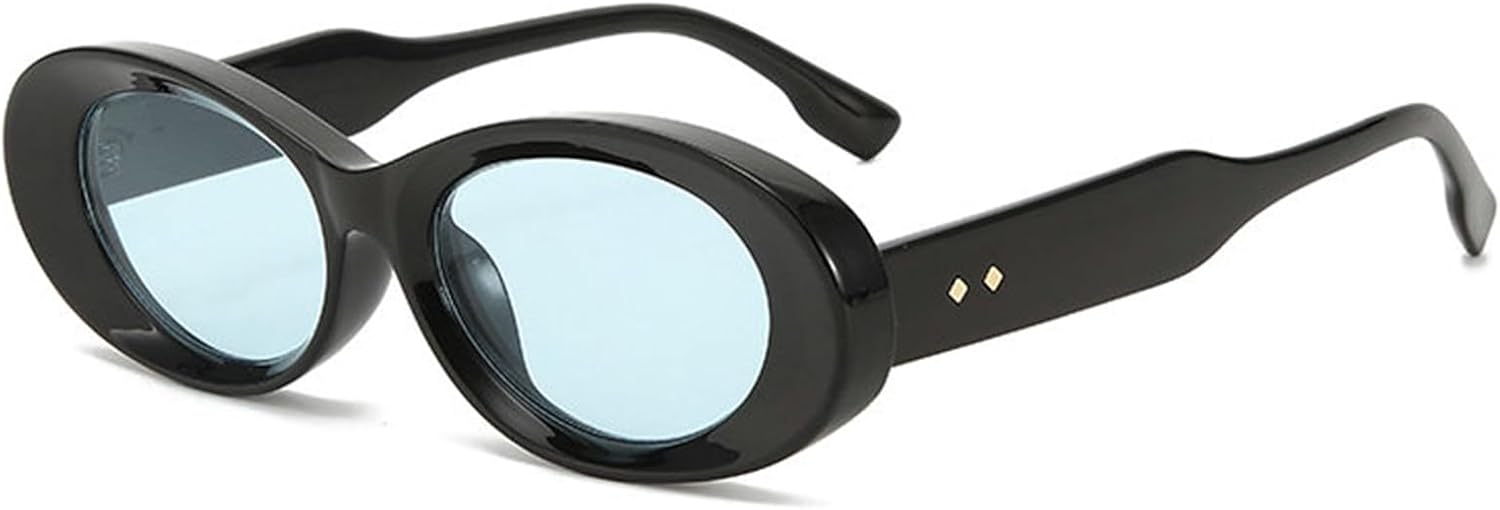 

Willochra Женские модные солнцезащитные очки в маленькой оправе овальной формы с защитой от УФ-излучения UV400, ретро-стиль, заклепки, трендовые мужские солнцезащитные очки для активного отдыха, черные, C2