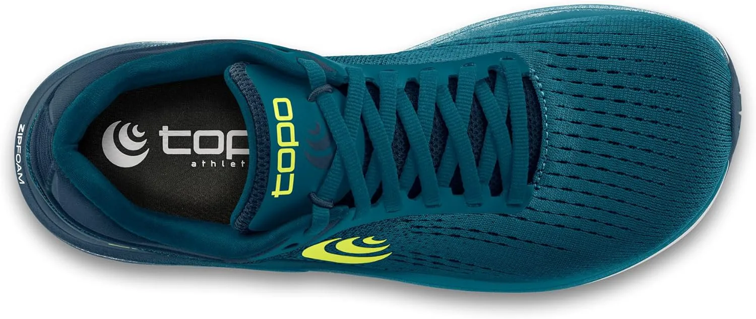 Мужские беговые кроссовки Topo Athletic Magnifly 5 - комфортные, легкие, с амортизацией, прочные, нулевая разница между пяткой и носком, шнуровка, для бега по дороге, спортивная обувь для дорожного бега, синий/зеленый — фото 3