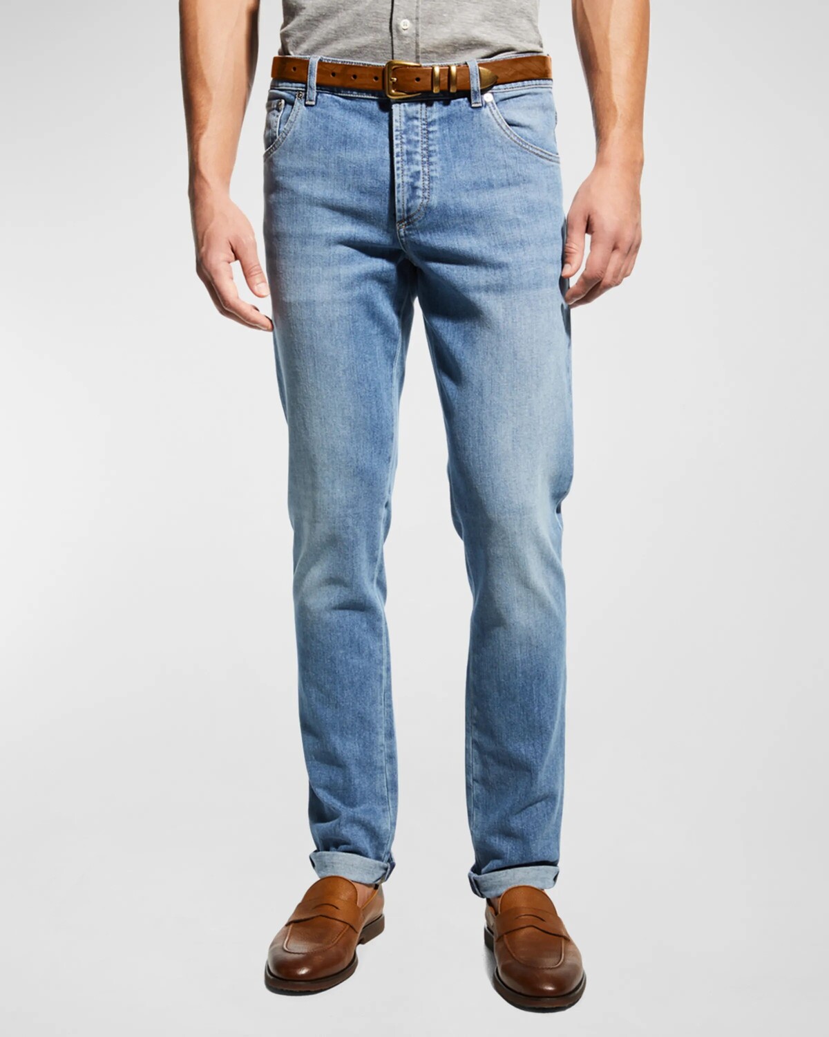 

Мужские джинсовые джинсы с 5 карманами Brunello Cucinelli, цвет Light Wash Denim