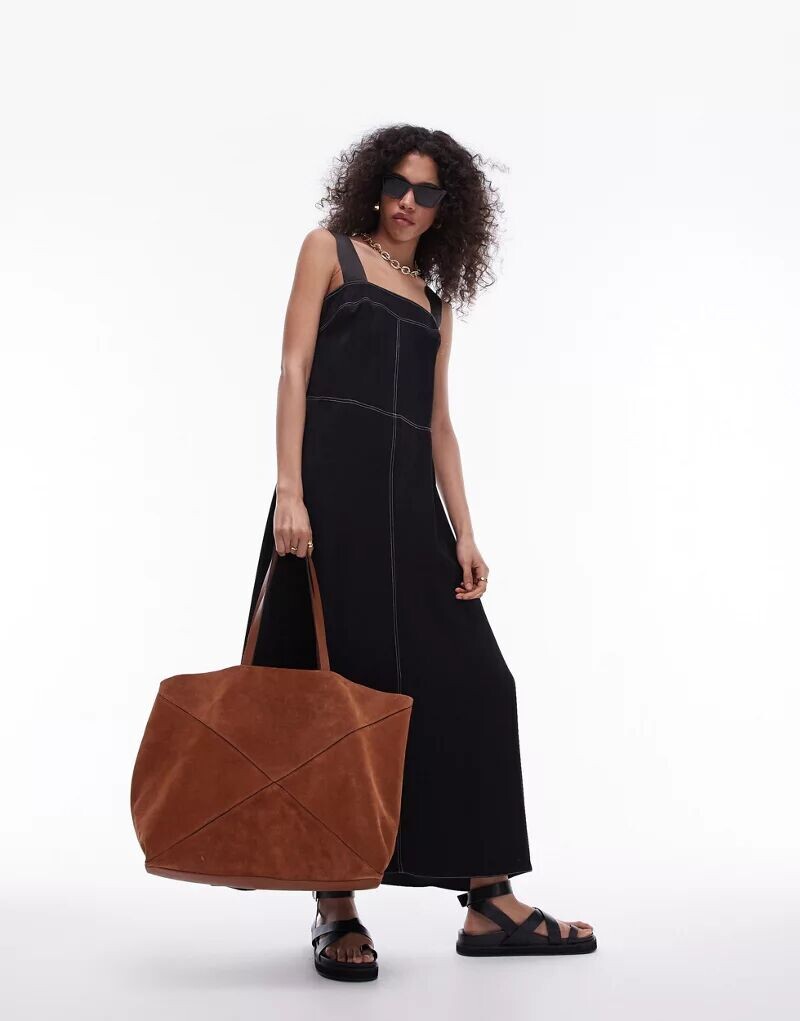 

Черное платье миди премиум-класса из атласного твила с контрастной строчкой Topshop