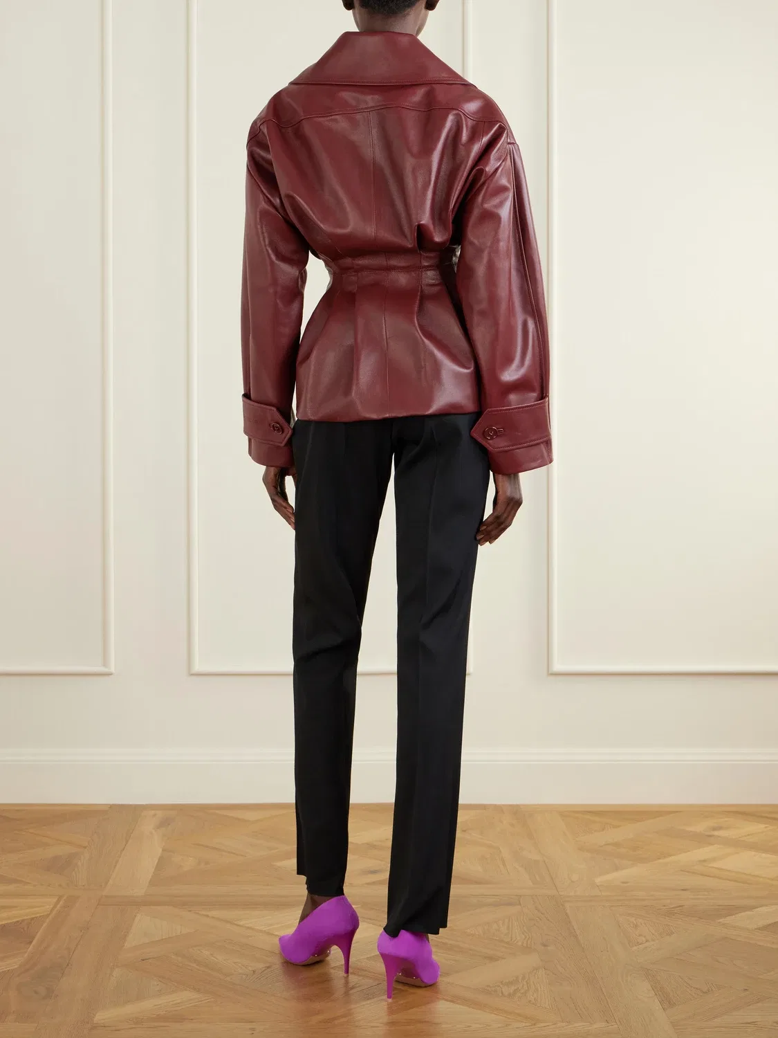 Плиссированная кожаная куртка BALENCIAGA, бордовый — фото 3
