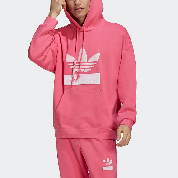 Adidas Originals Большие футболки-толстовки мужские полу-неоново-розовые с капюшоном Moderate — фото 4