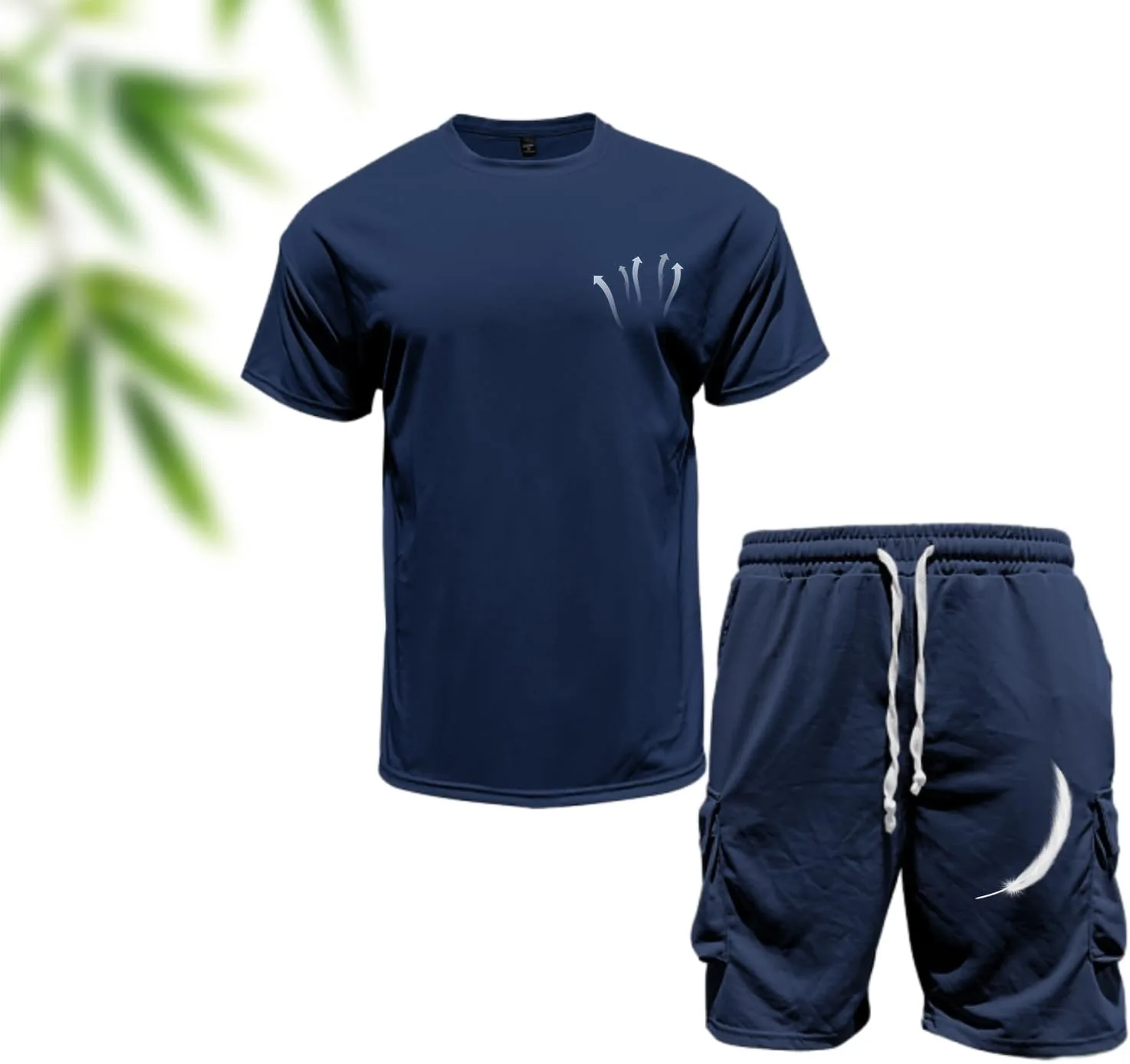 Повседневный спортивный комплект свободного кроя для мужчин, летний, с коротким рукавом, круглым вырезом, футболкой, завязками и шортами-карго Generic, темно-синий