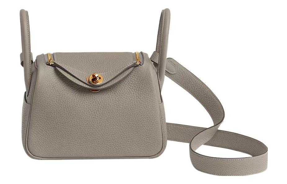

HERMES Сумка Lindy Clemence Bullock из кожи, сумка через плечо, мини-сумка женская, 8 л, цвет Beton Glacier White