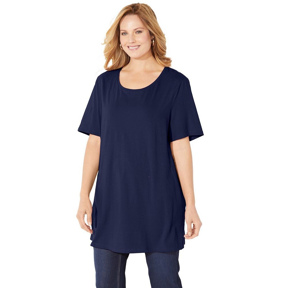 

Женская футболка размера плюс с короткими рукавами и круглым вырезом Catherines Easy Fit, цвет Mariner Navy