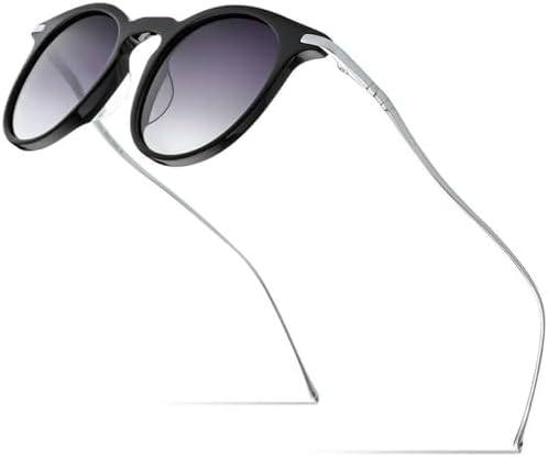 

Солнцезащитные очки 2026 года для мужчин, винтажные круглые солнцезащитные очки для женщин, качественные зеркальные очки с защитой от УФ-излучения UV400 MTZJH, Black Silver Gray