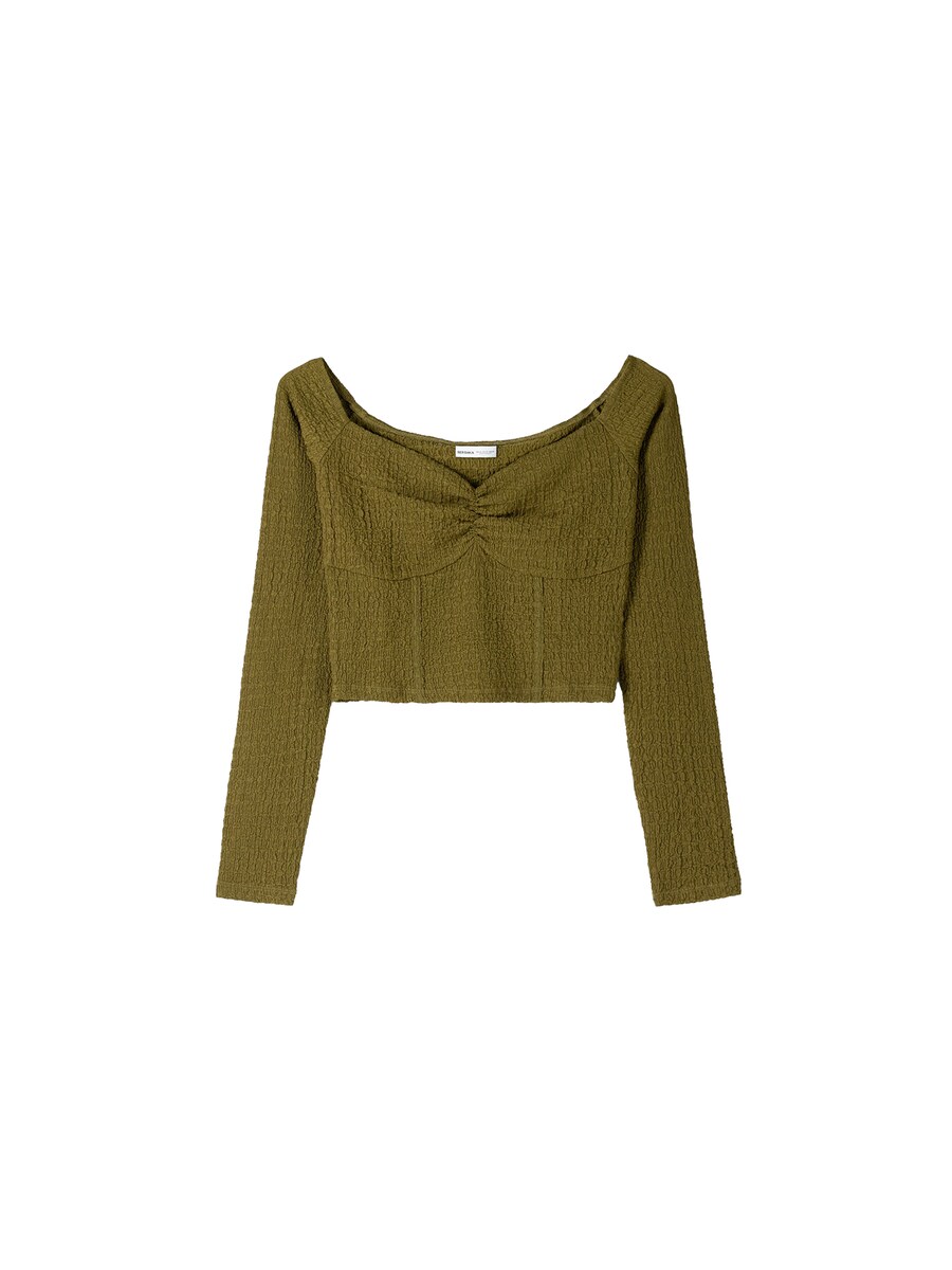 

Лонгслив Bershka Shirt, оливковый