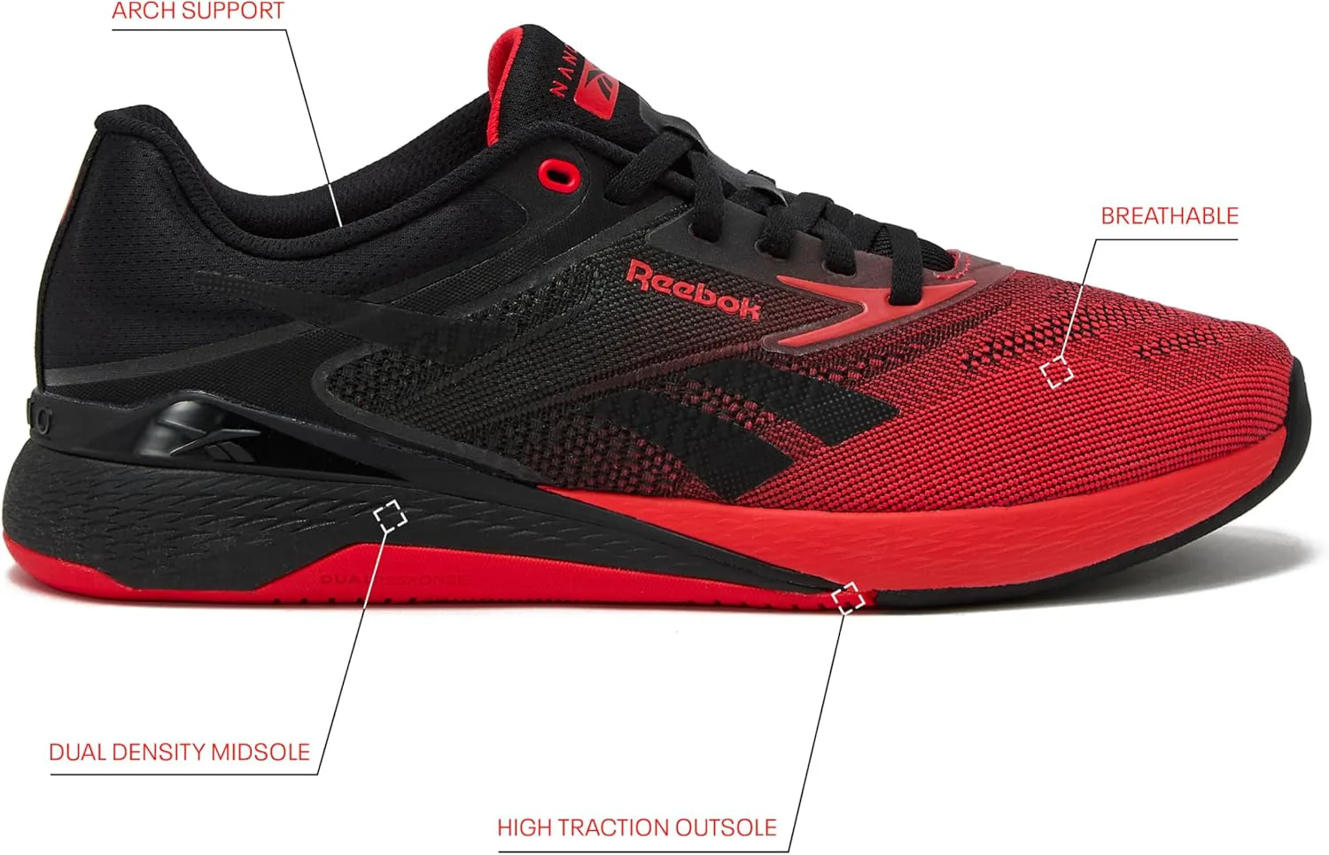 Мужские кроссовки Reebok Nano X5, для кросс-тренинга и легкого бега, черный/красный — фото 2