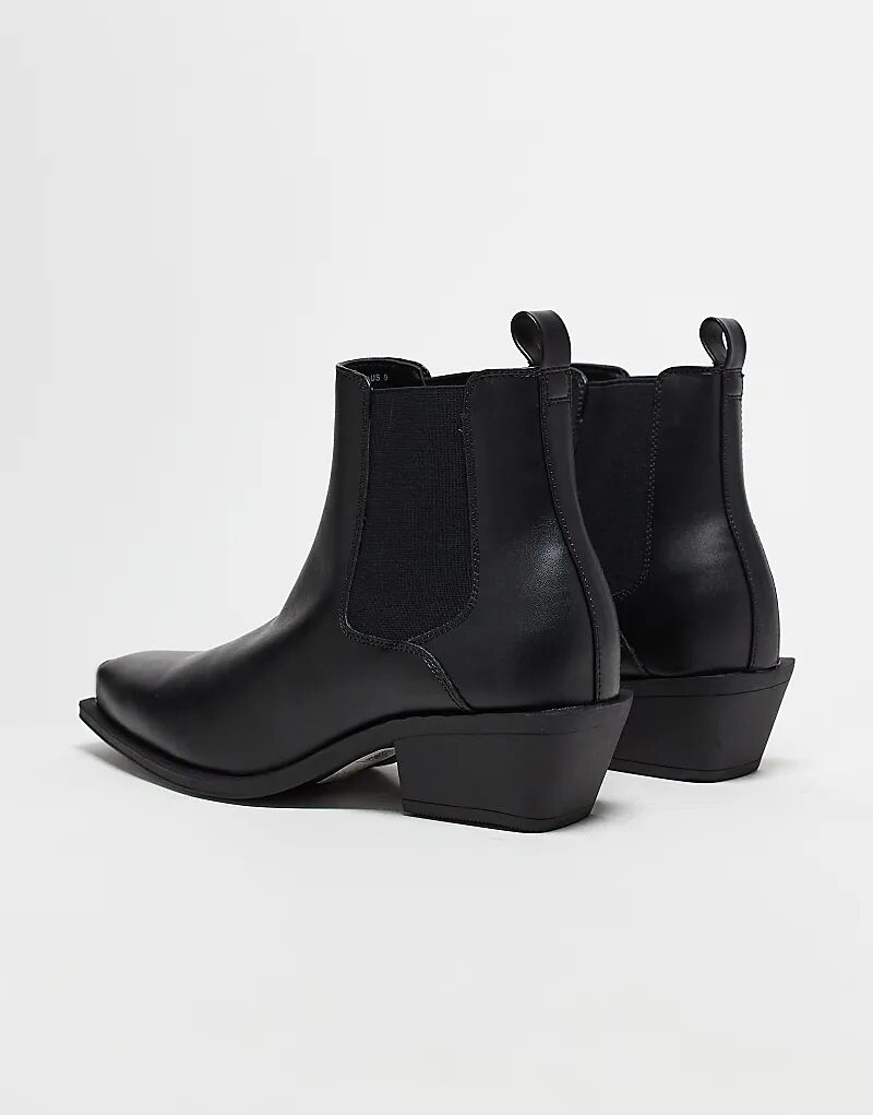 Ботинки челси ASOS DESIGN в стиле вестерн на кубинском каблуке из черной искусственной кожи с серебристым носком — фото 4