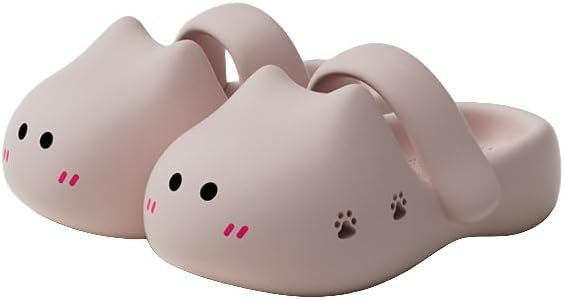 

Милые тапочки с кошкой, домашние тапочки для мужчин и женщин, мультяшная кошка, для дома и улицы, с толстой подошвой, нескользящие пляжные туфли Generic, розовый