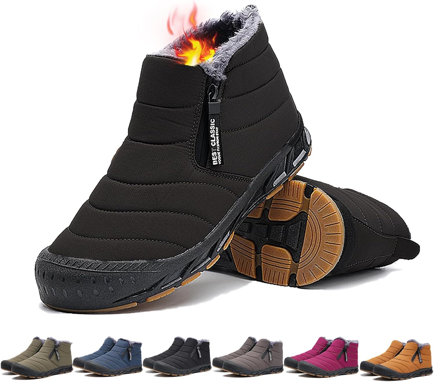 

Мужские зимние ботинки Snow, водоотталкивающие, с противоскользящей подошвой, утепленные мехом, теплые, с застежкой-молнией, на шнуровке, для улицы Generic, черный