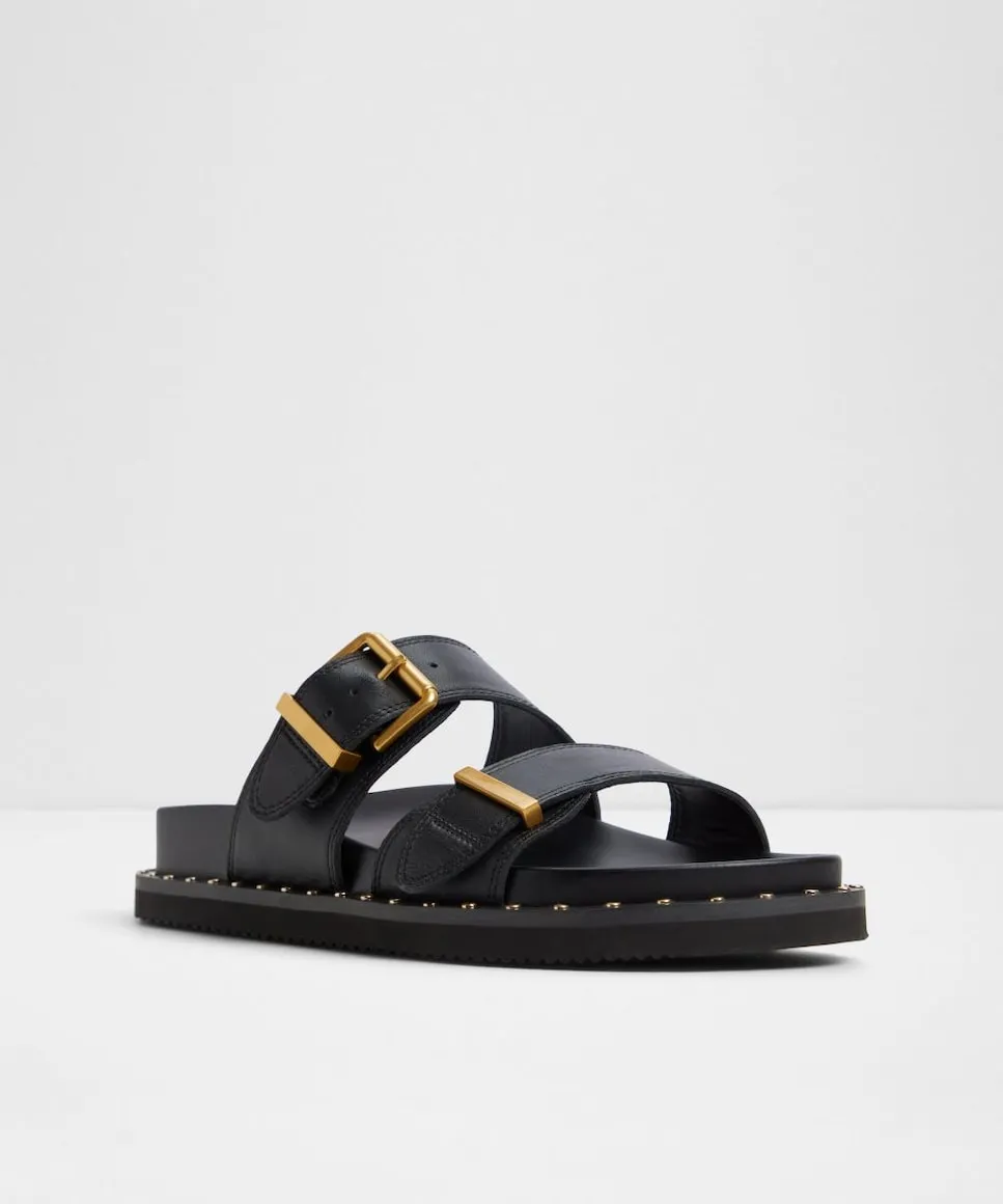 Сандалии женские кожаные на плоской подошве с круглым носком Aldo, черный — фото 3