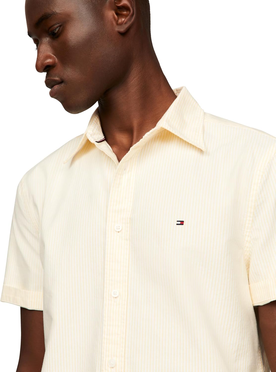 Рубашки оксфорды Tommy Hilfiger Men's с коротким рукавом, классический крой, мужские рубашки на пуговицах, Citronella / Optic White — фото 2
