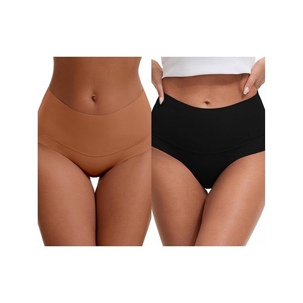 

2 пачки женских трусов с высокой талией, полным покрытием и контролем живота, дышащие и удобные Inspire Chic, Black Light Orange
