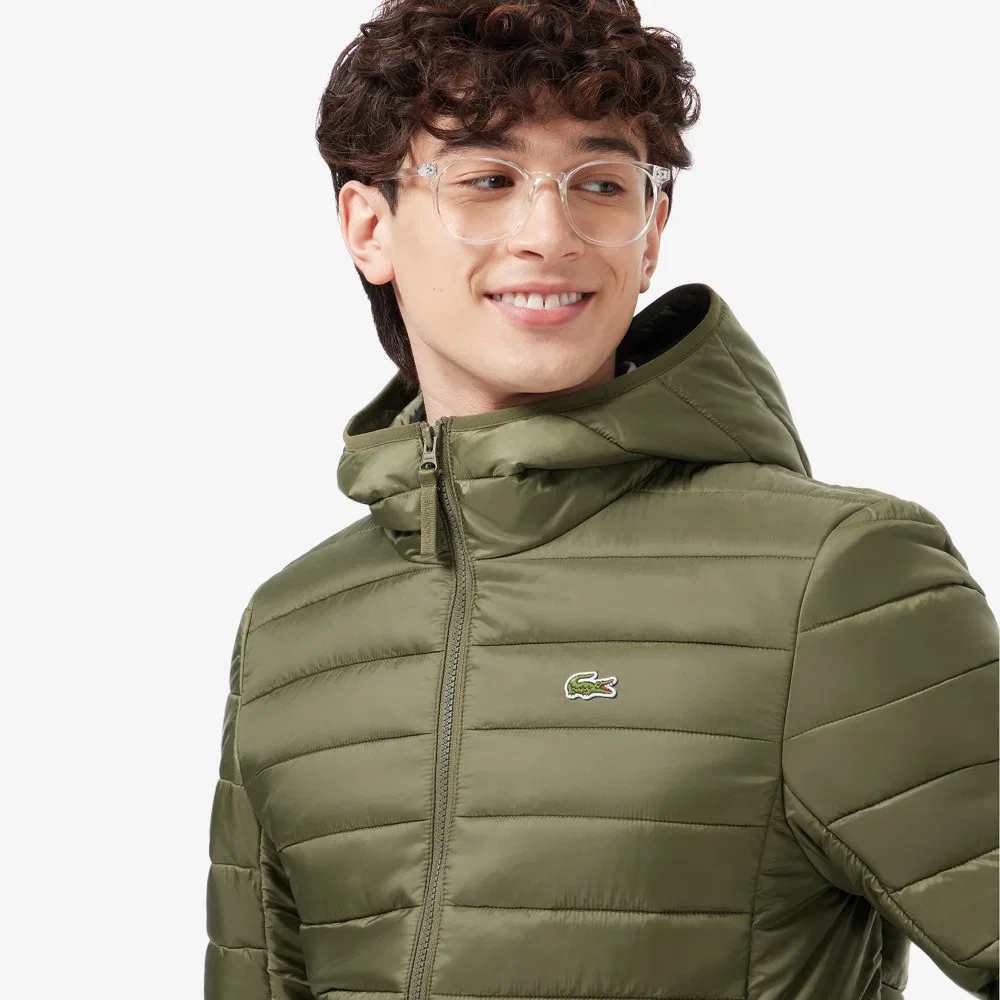 Мужской лёгкий пуховик с капюшоном Thermore хаки от Lacoste — фото 2