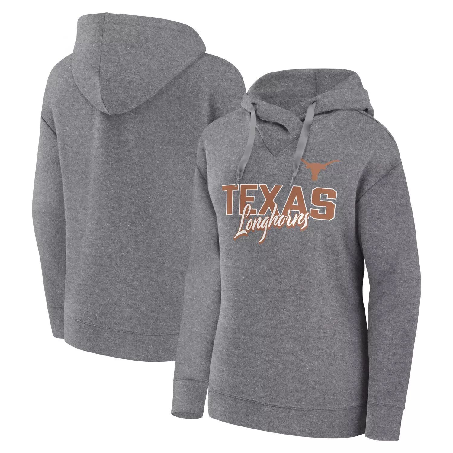 

Женский пуловер с капюшоном Fanatics с логотипом Heather Grey Texas Longhorns с надписью Favorite Fanatics