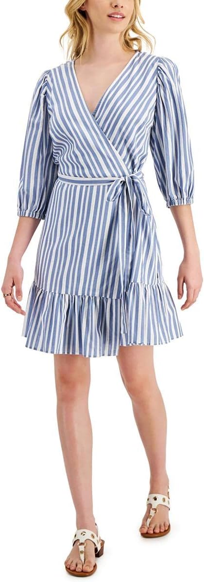 

Женское полосатое платье-халат Tommy Hilfiger с имитацией запаха, Blue