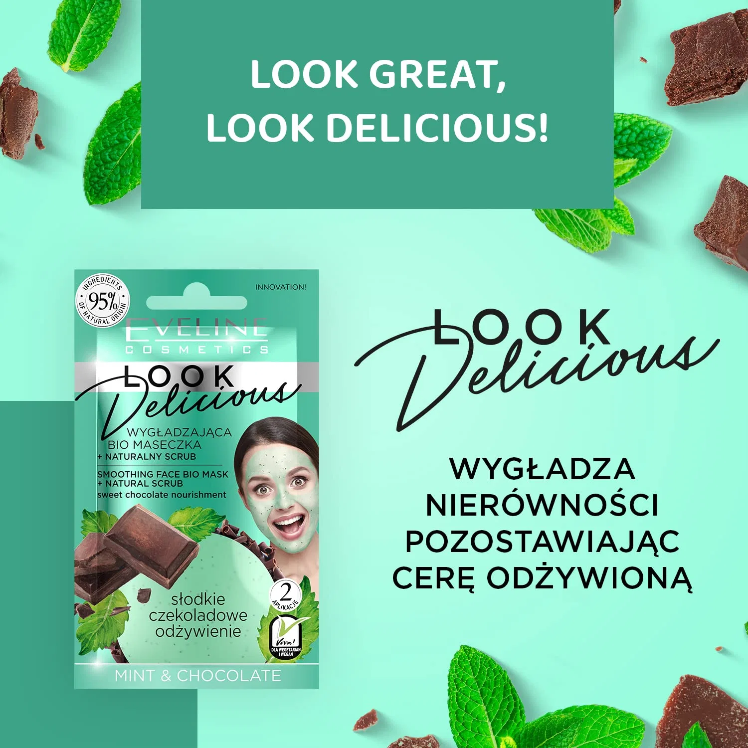 Маска для лица Eveline Cosmetics — Разглаживающая органическая с шоколадом и мятой от, 10 мл — фото 4