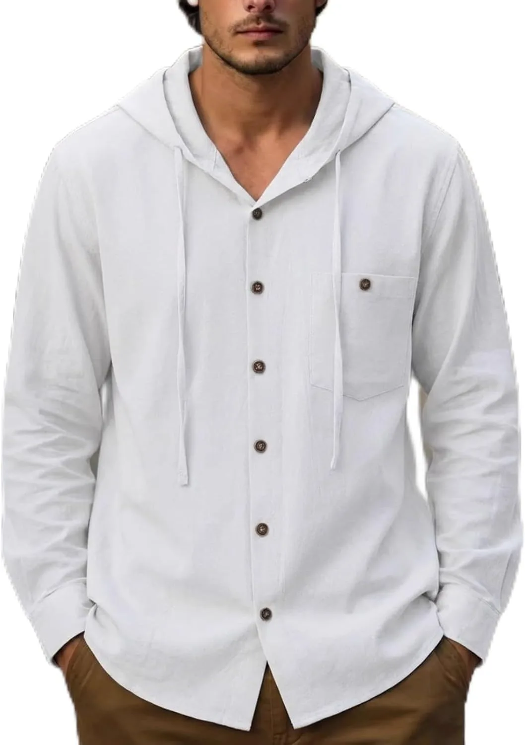 

Мужская льняная толстовка Cambkatl с пуговицами — летняя 2026, длинный рукав, свободный крой