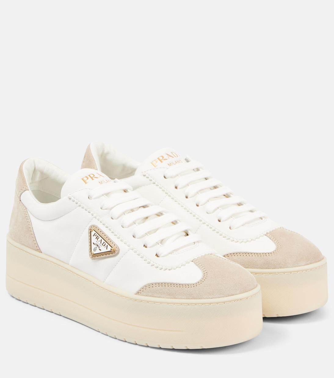 Кожаные платформенные кроссовки Prada, Bianco+Pomice