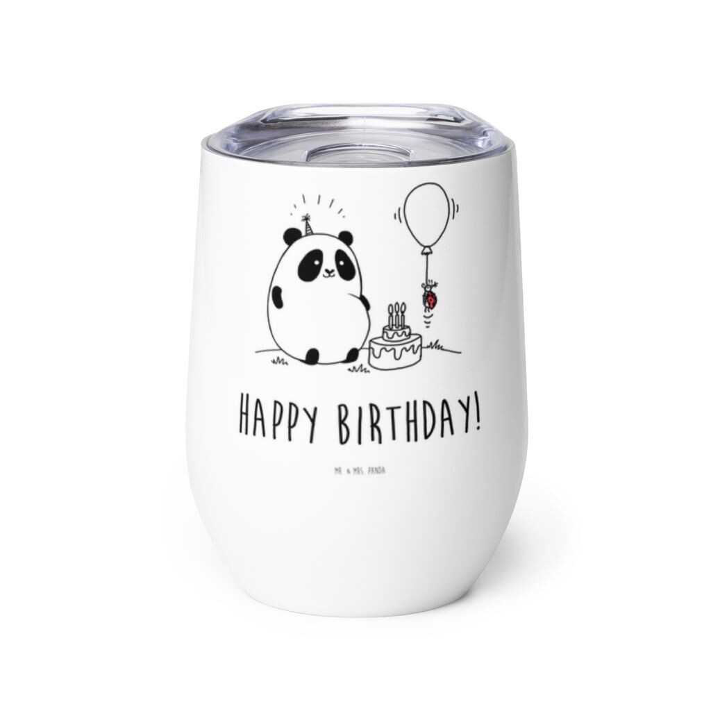 

Чашка для вина Mr. & Mrs. Panda Easy & Peasy Happy Birthday - Белый - подарок, чашка для вина в путешествии, чашка для глинтвейна, чашка для качественного вина, горячие напитки, чашка для вина в дороге