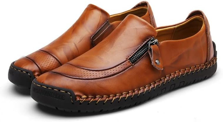 

Мужские слипоны с ручной прострочкой, замком-молнией, повседневные удобные туфли Гоммино Waolsu, коричневый