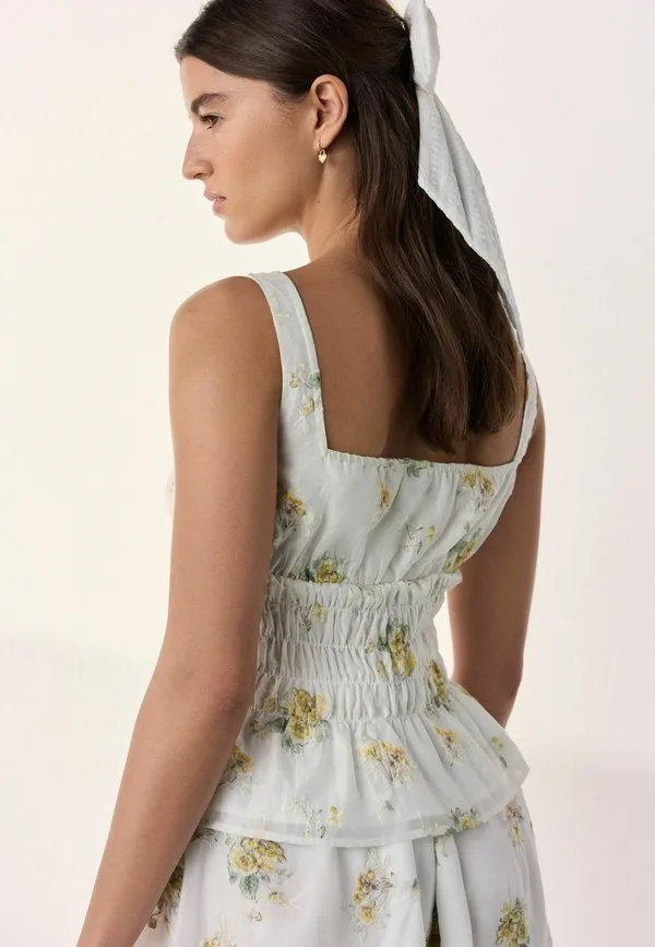 Блузка стандартного кроя от tabitha simmons с завязками спереди и сборками Next, White Yellow Floral Embroidery — фото 3