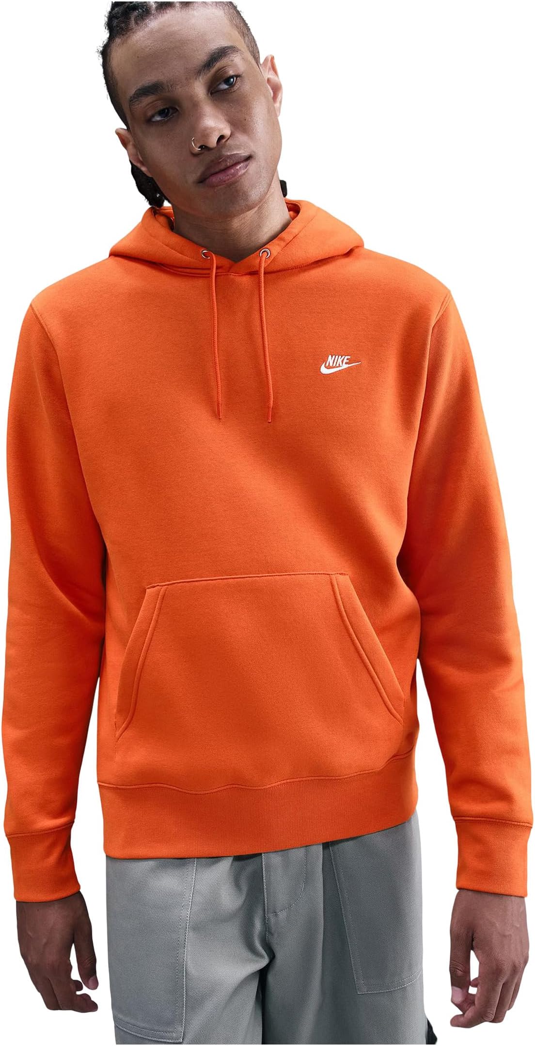 

Мужской клубный флисовый пуловер с капюшоном Nike, Campfire Orange/Campfire Orange/White