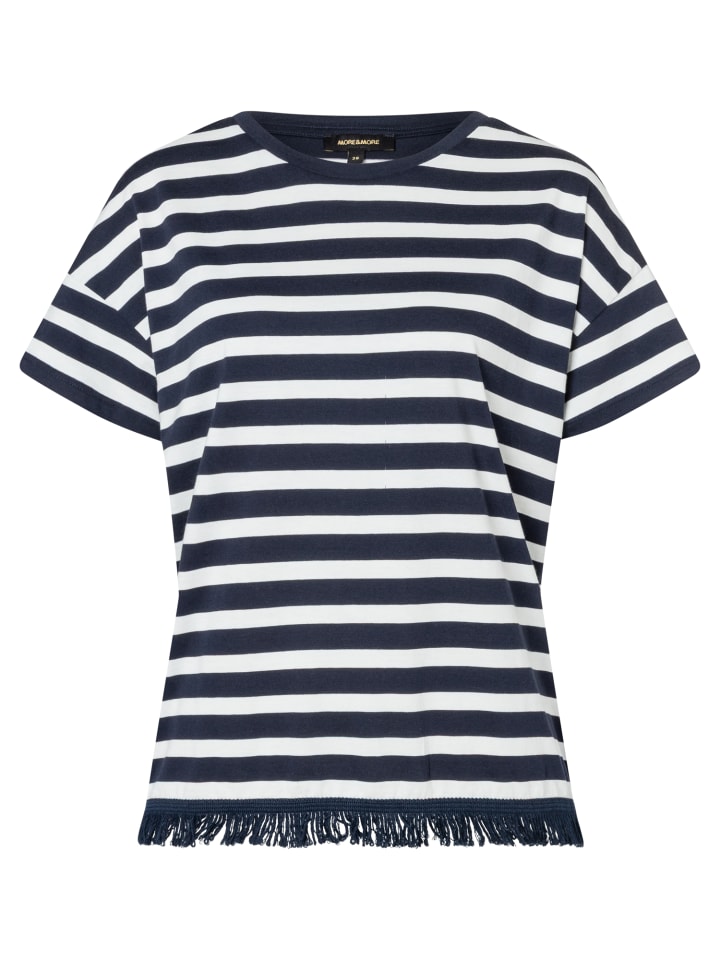 

Полосатая рубашка с бахромой по краю из пряжи, цвета грязно-белый и черно-синий More & More