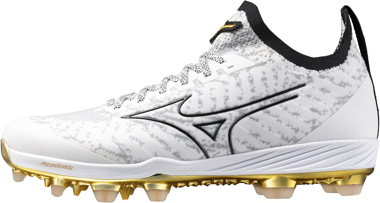

Бейсбольные бутсы Mizuno Mens Dominant Knit 2 Low для мужчин с TPU подошвой, белый/золотой