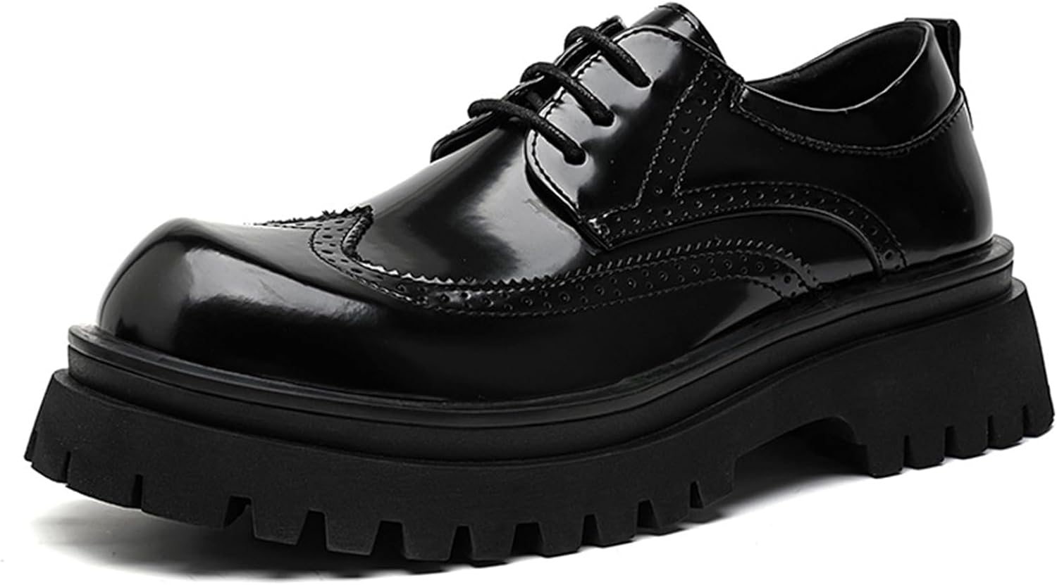 

Мужские кожаные броги-оксфорды на платформе с крыльями, ретро с круглым носком, подошва с протектором, нескользящие, с шнуровкой, деловые туфли, модные повседневные оксфорды Ghibhna, черный