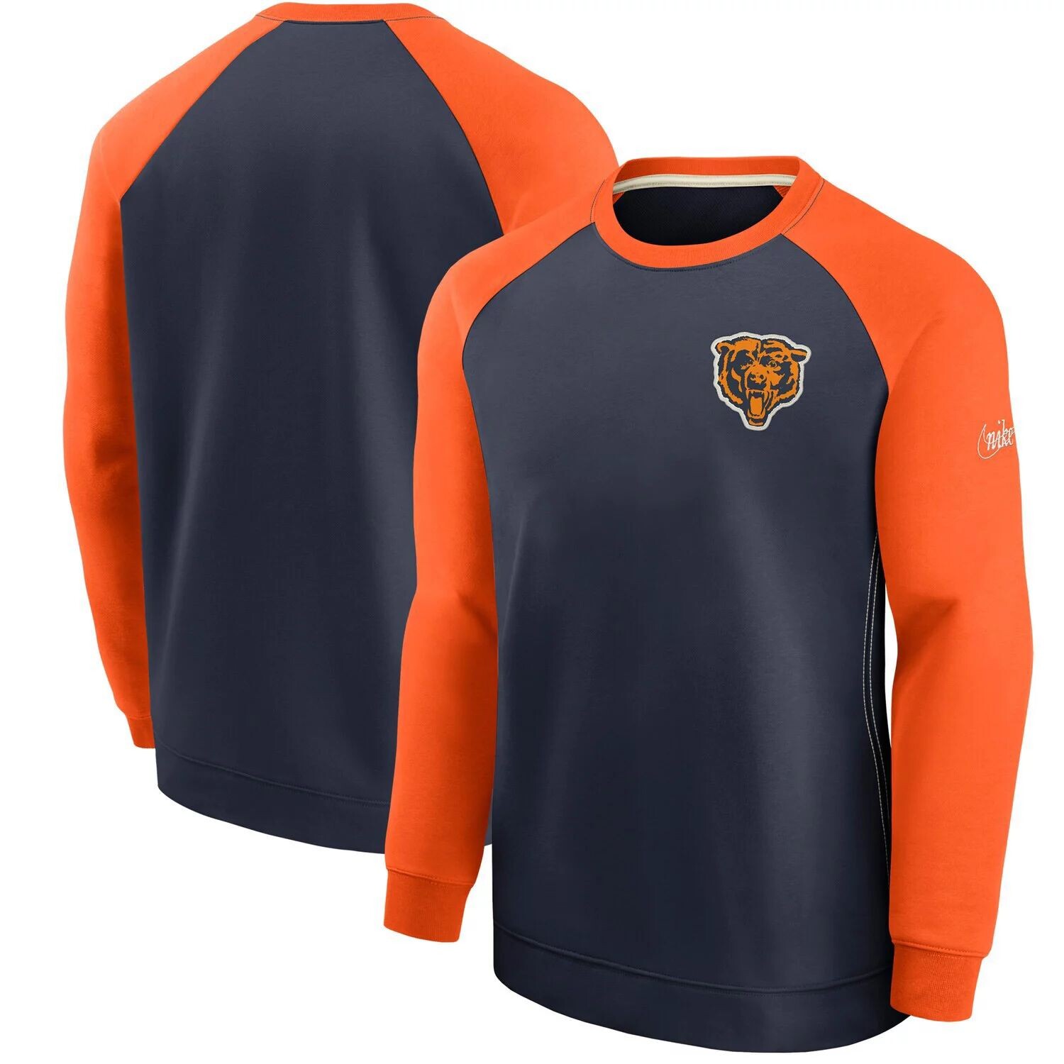 

Мужской темно-синий/оранжевый свитер Chicago Bears Historic Raglan Crew Performance Nike