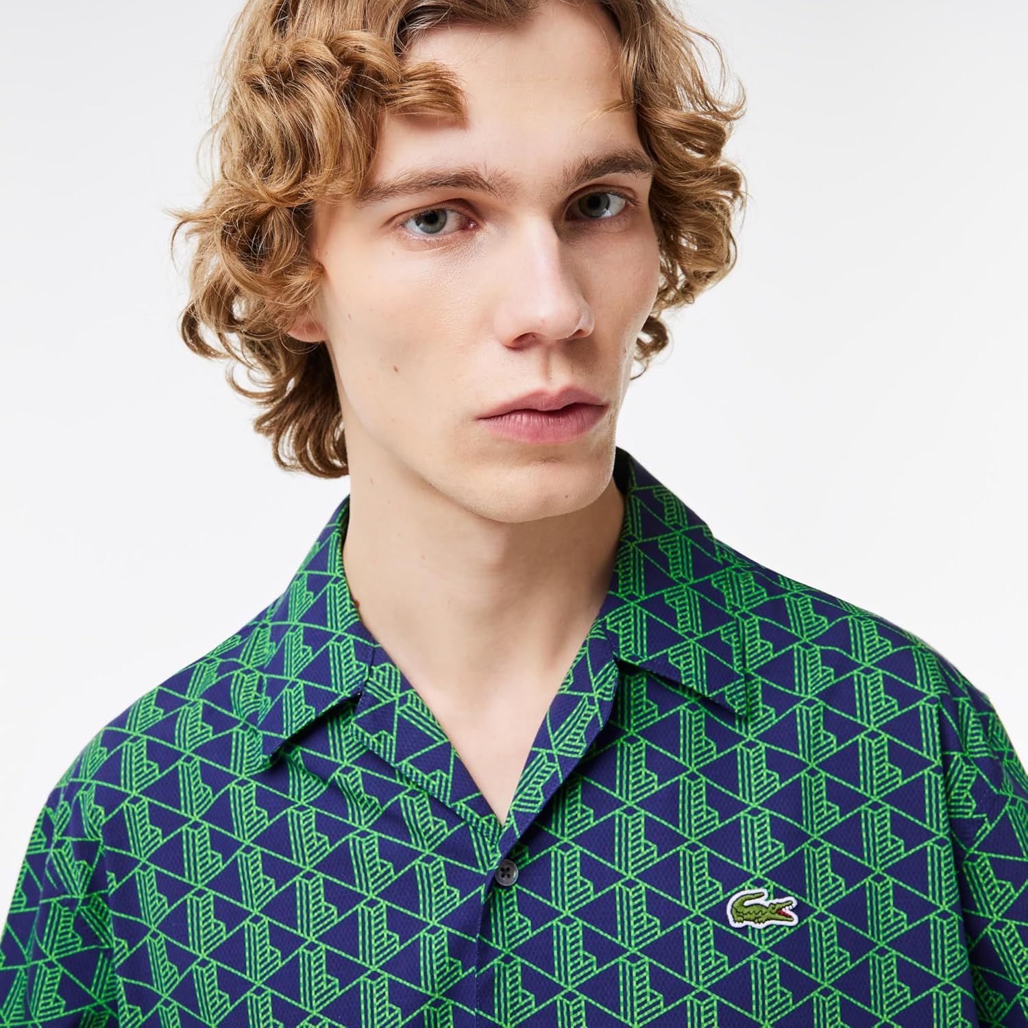 Мужская рубашка Lacoste Core Collection, свободный крой, короткий рукав, монограмма, Navy Blue/Sorrel — фото 2