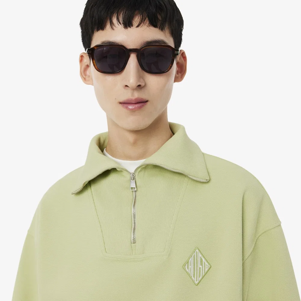 Мужской свитшот Lacoste с ромбовидным логотипом и короткой молнией, светло-оливковый — фото 2