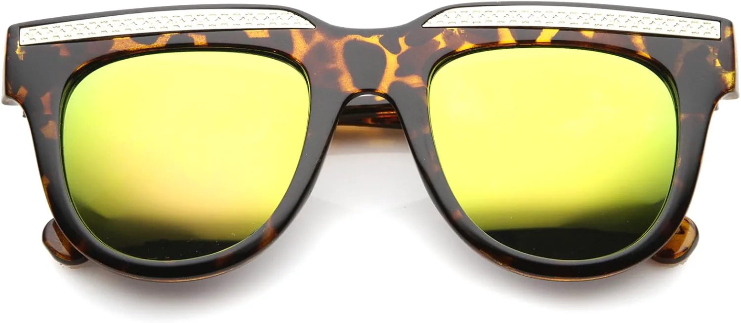 

Солнцезащитные очки zeroUV в стиле ретро с металлическими акцентами, зеркальными линзами и роговой оправой, увеличенного размера, 50 мм, Tortoise-gold / Yellow Mirror