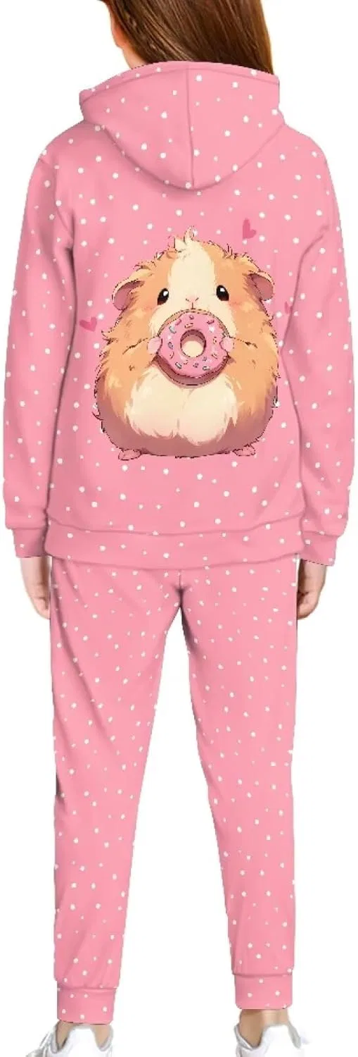 Спортивный костюм для девочек YECARYPOD, свитшот и джоггеры, Hamster, pink, 5-12 лет — фото 2