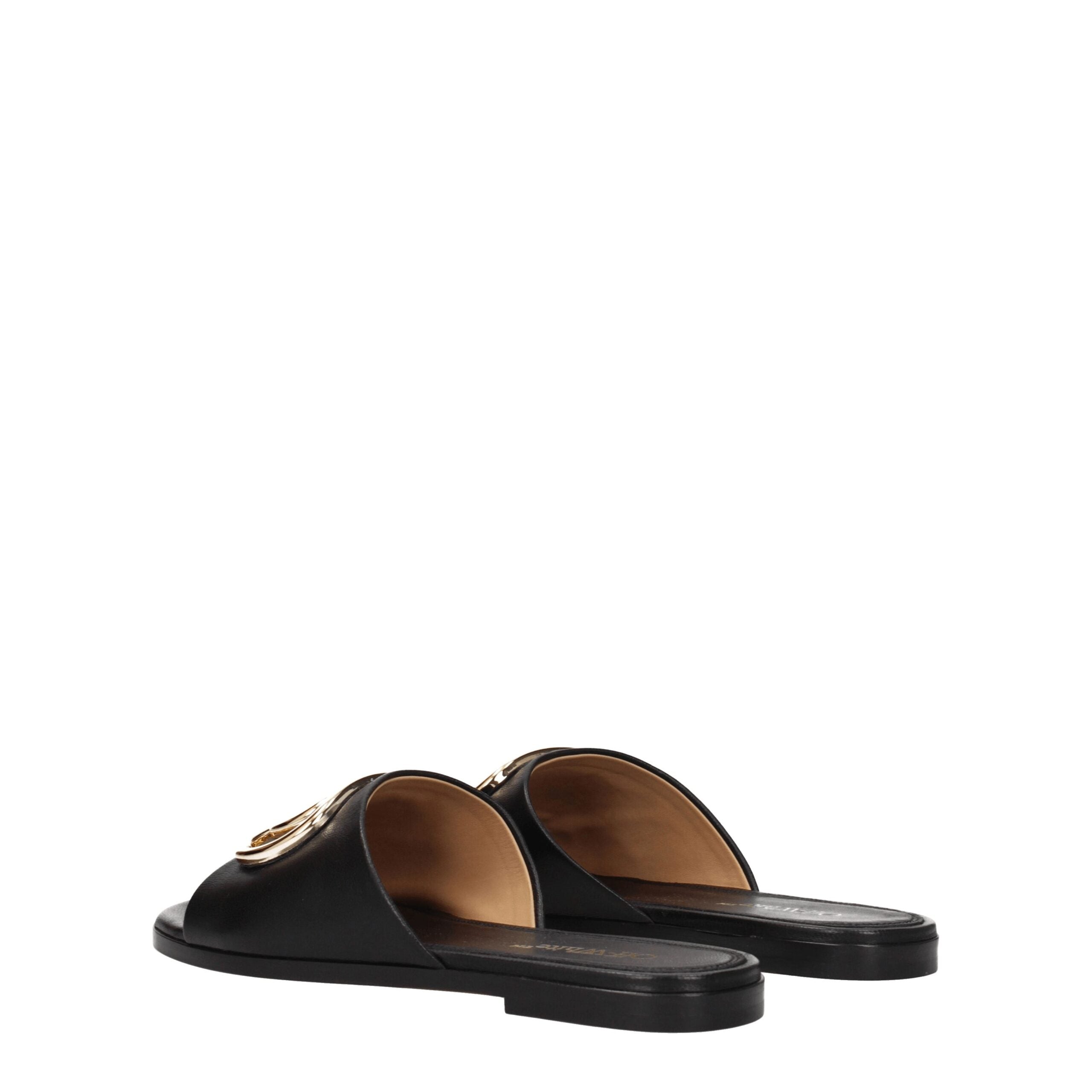 Off- Leather Slippers Women's Sandals Off-White, черный — фото 4