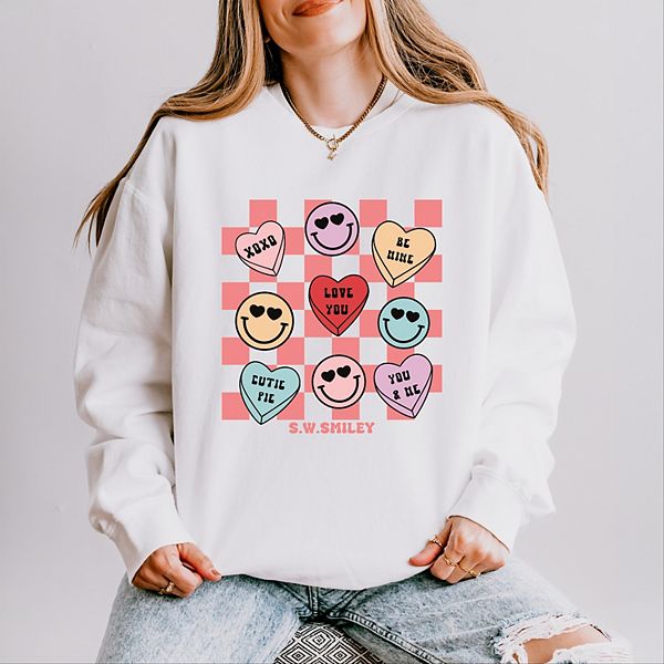 

S W Smiley candy heart smile solid - женский легкий свитшот с окраской в готовом виде Simply Sage Market, White