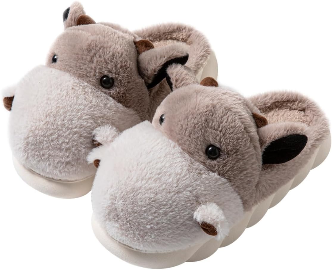 

Тапочки для женщин и мужчин Baiyuruodie с рисунком животного - гиппопотам, устойчивые к скольжению и теплые, коричневый