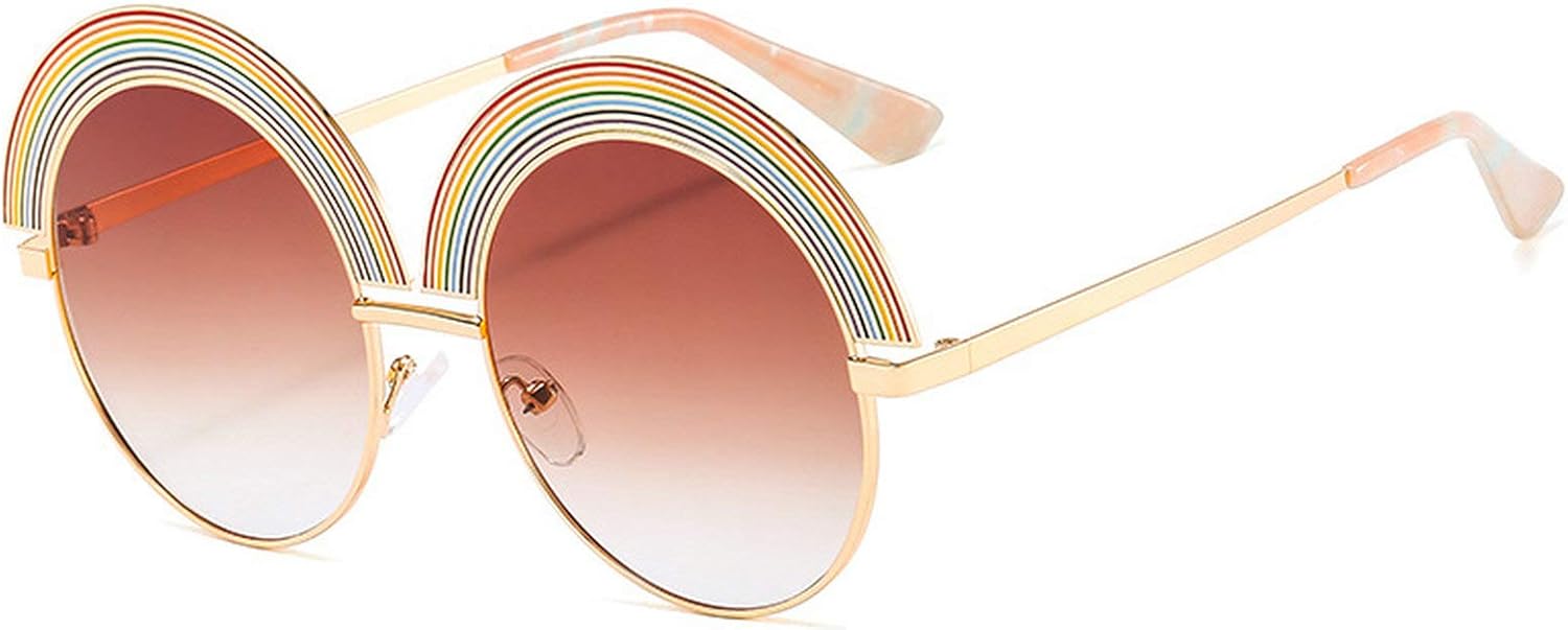 

Модные круглые солнцезащитные очки для женщин в полуободковой оправе с радужным градиентом, трендовые металлические очки класса люкс с защитой от УФ-излучения UV400 COTIA, Tea
