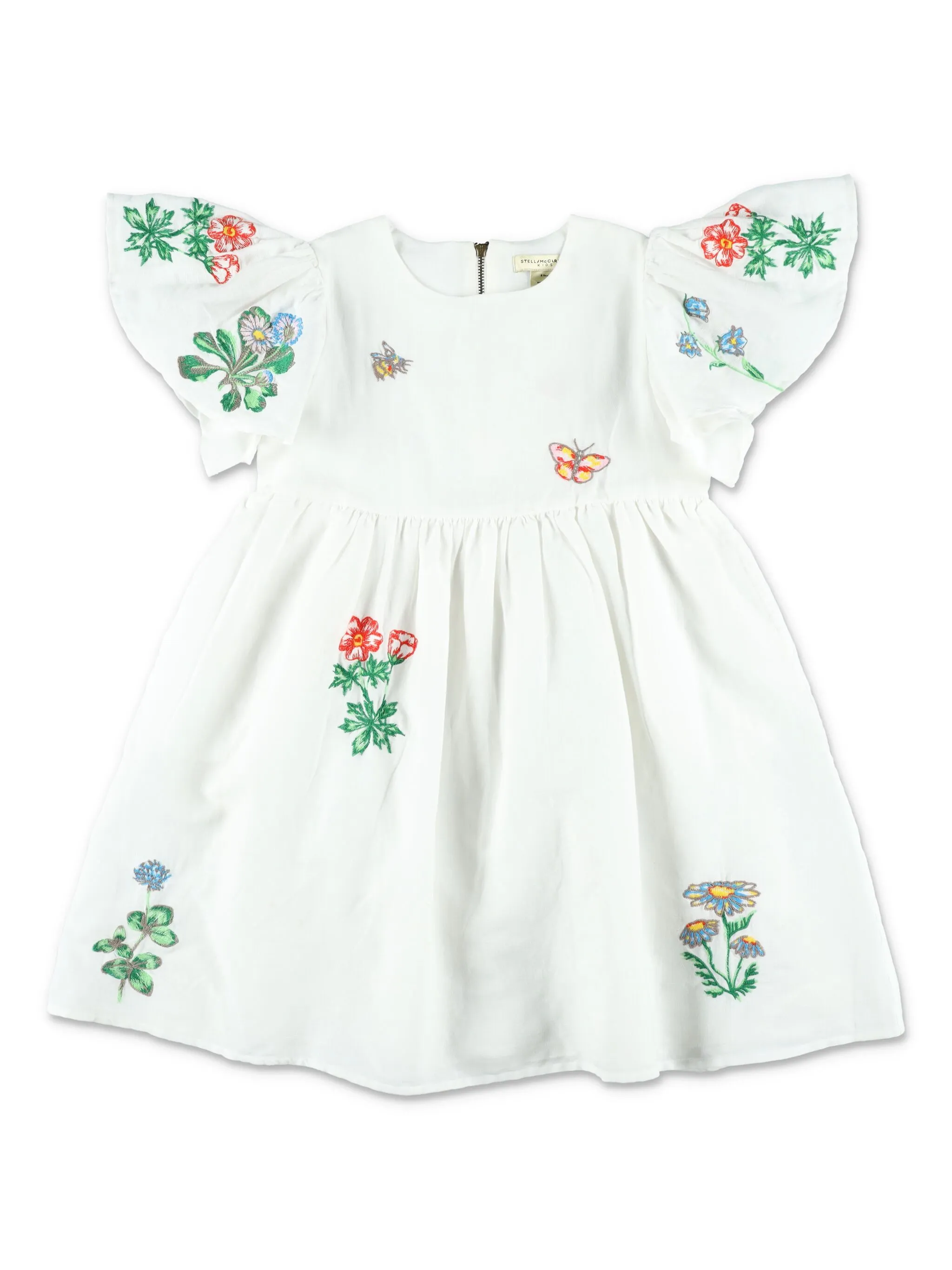 

Платье с расклешенными рукавами и цветочным принтом Stella Mccartney Kids, белый