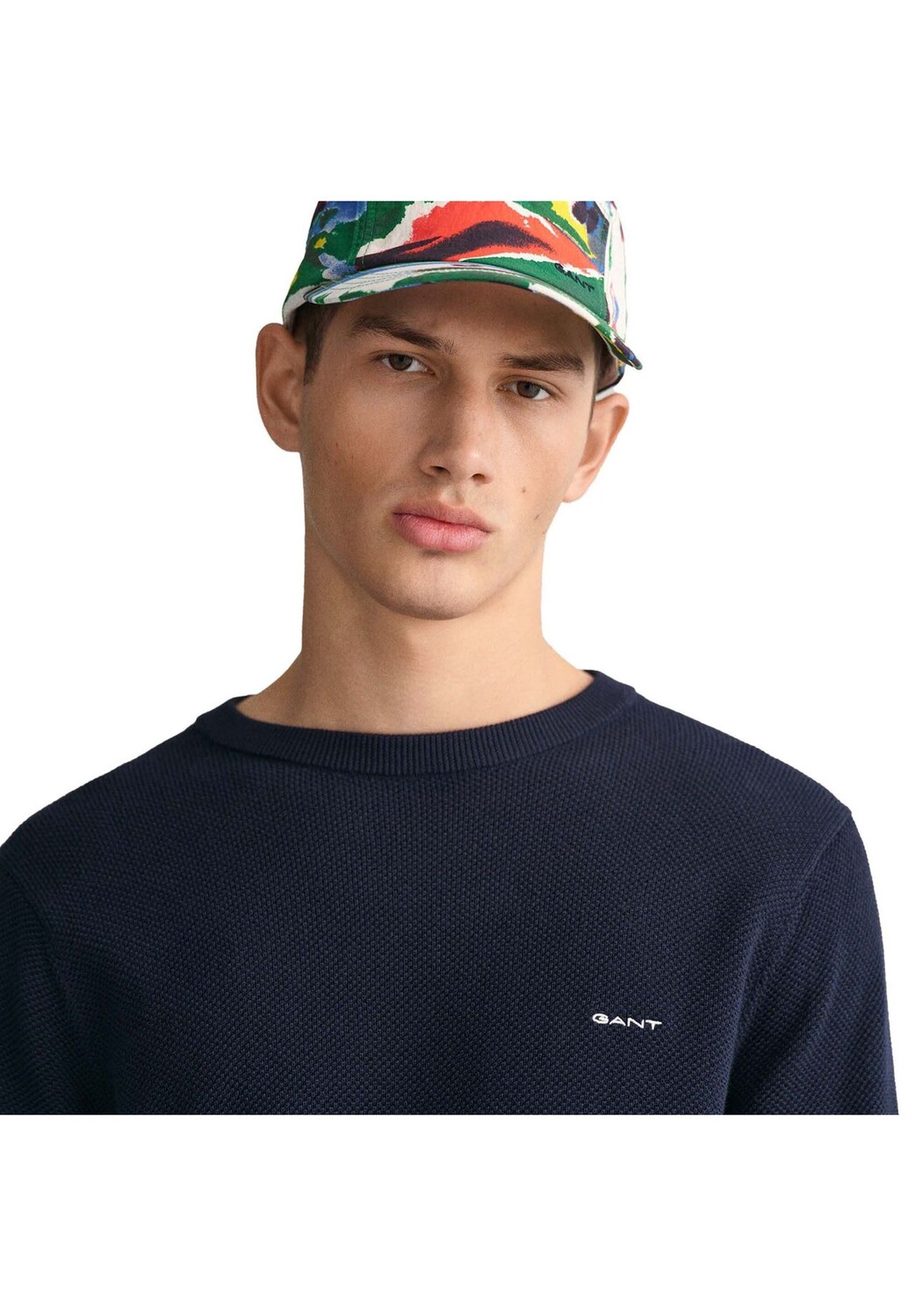 Мужской свитер - COTTON PIQUE C-NECK, вязаный свитер, круглый вырез, хлопок GANT, синий — фото 4