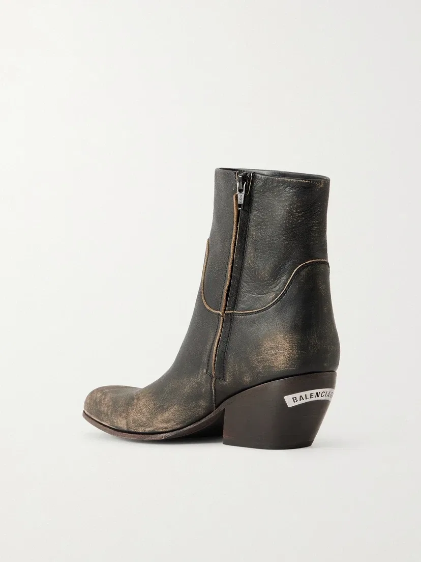 Ковбойские ботинки BALENCIAGA Memphis из состаренной кожи, черный — фото 3