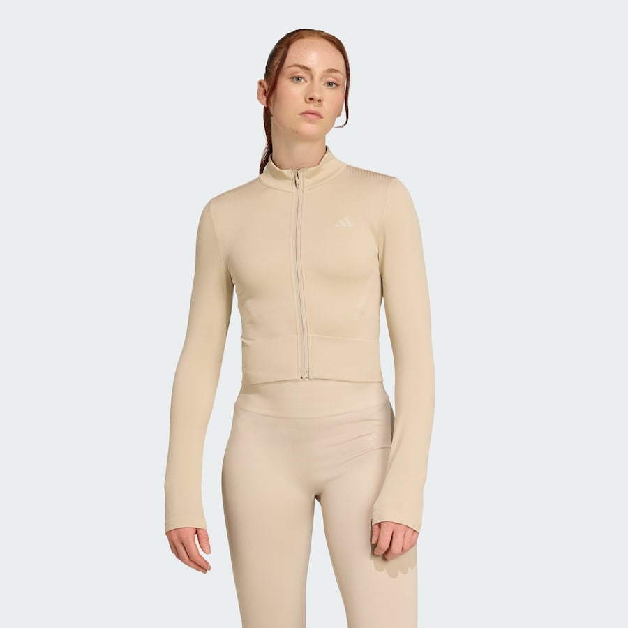 Спортивная толстовка с капюшоном на молнии ADIDAS PERFORMANCE Essentials, светло-бежевый — фото 2