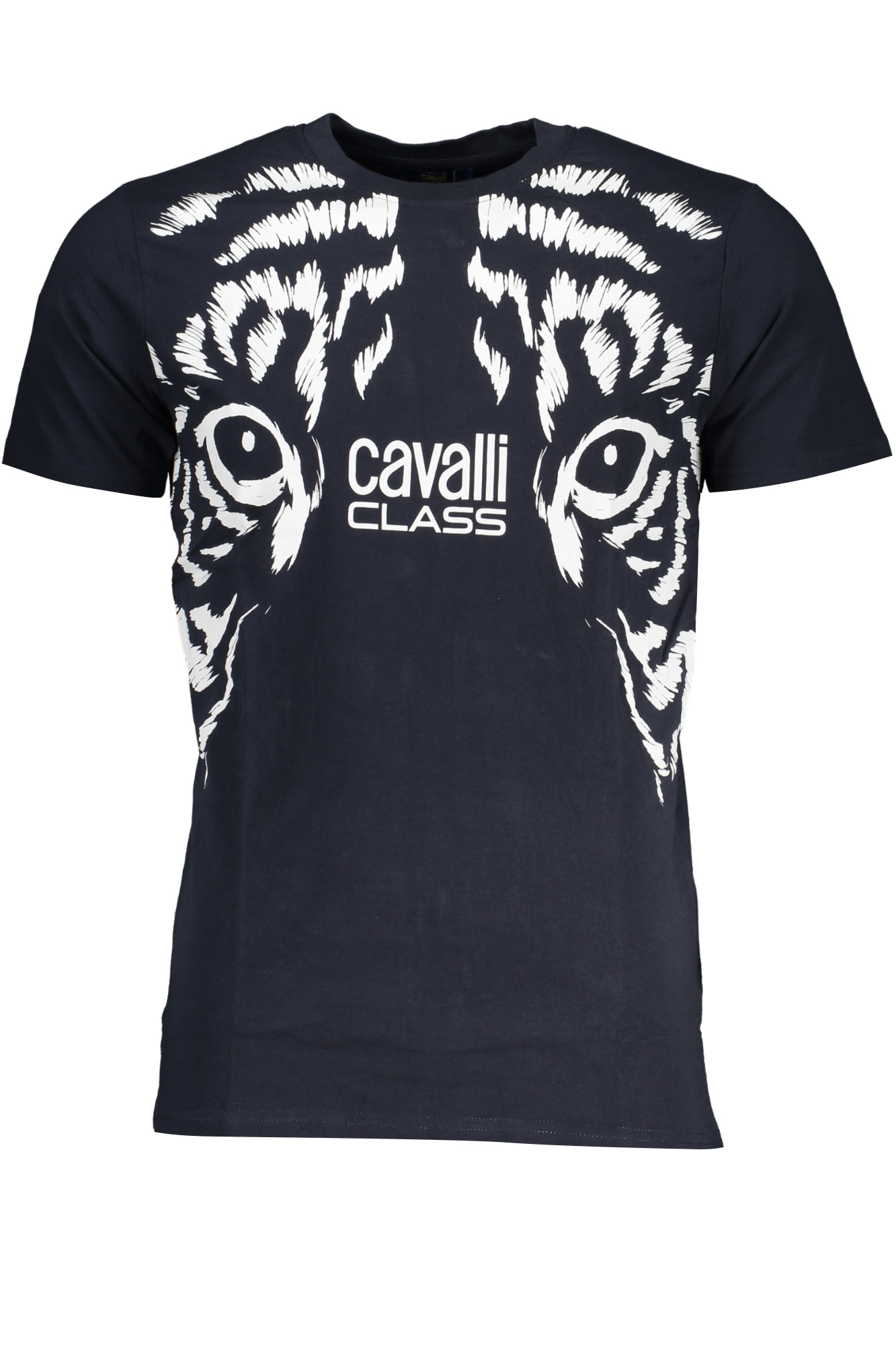 

Мужская футболка Cavalli Class хлопковая с глазами тигров и логотипом, синий