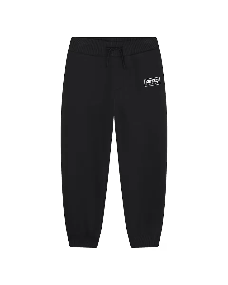 

Детские спортивные штаны из 100% хлопка с кулиской Kenzo Kids, черный